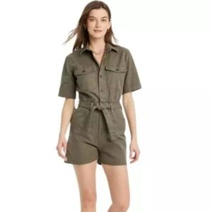 NWT Universal Thread Women Romper Short Sleeve 3" Inseam Olive Green